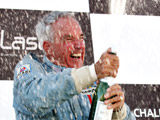 American John Delane celebrates his first overall Historic Formula One Championship